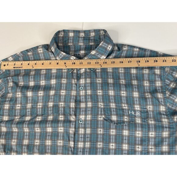 HUK Tide Point Woven Fishing Shirt Men’s XL Vented Blue Plaid Performance - Picture 14 of 15
